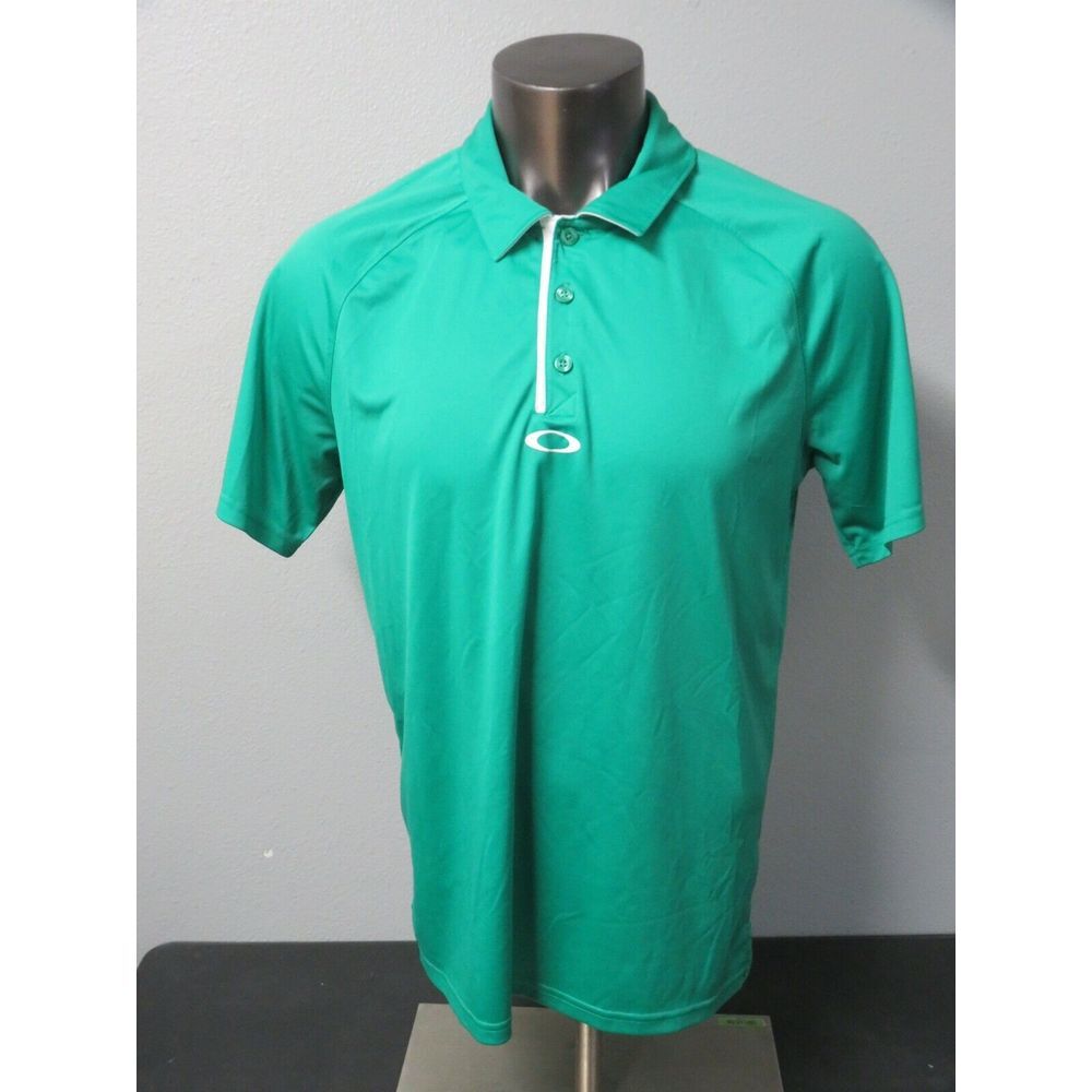 Mens‎ Oakley Green Short Sleeve Polo Shirt Size L Polyester Solid Kiahuna Golf